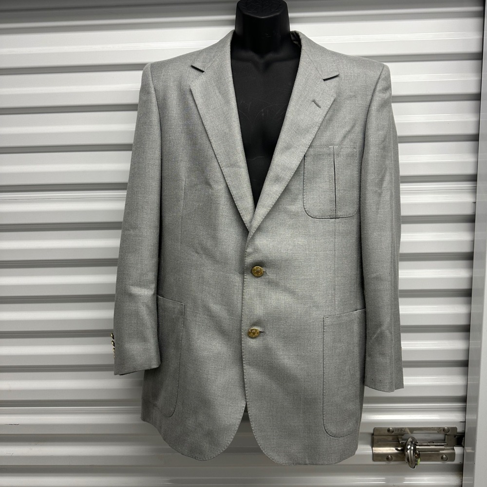 Lanvin Blazer Mens 44 Gray Wool Blend Jacket Gold Buttons Patch Pockets Paris NY